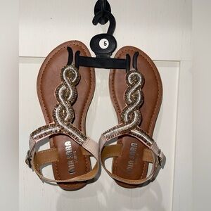 Mia Sara London Women's Beaded Sandals - Brown and Cream